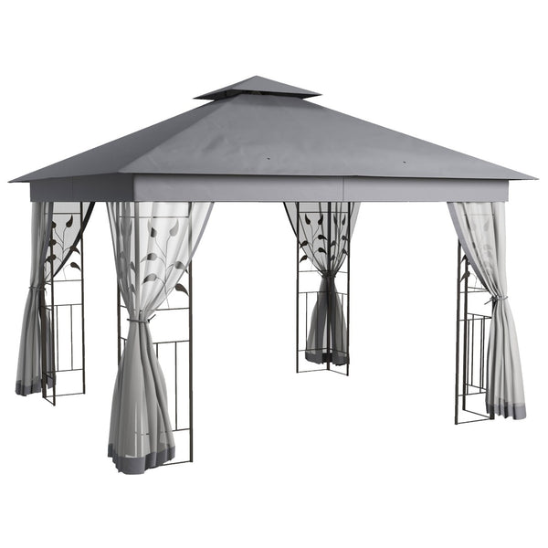 English Elm Outsunny 10' X 11.5' Double Roof Metal Patio Gazebo With Mesh Sides - Elegant Outdoor Canopy For Your Garden W2225P175524-GIGA