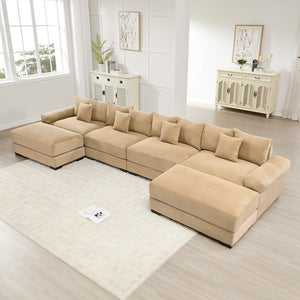 English Elm 170"Oversized Modular U-Shape Sectional Couch - Premium Corduroy, Deep Seats, 12 Pillows, Easy Assembly! W714S01312