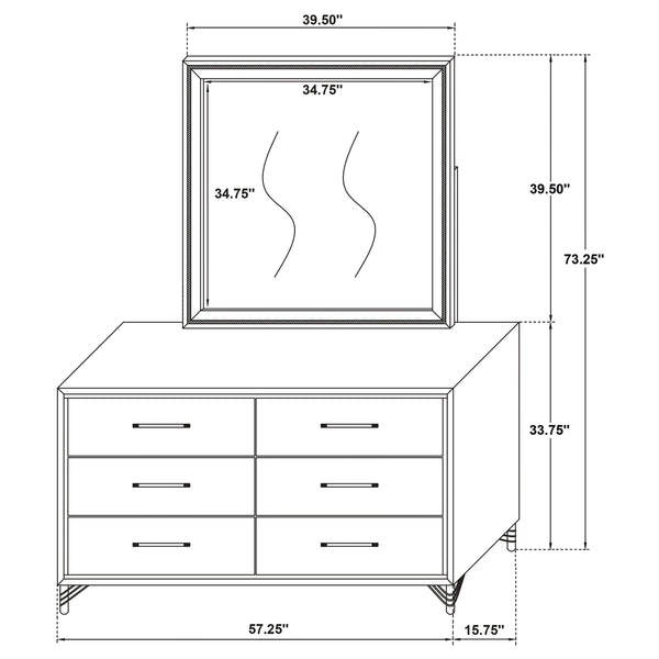 English Elm James White Glam Dresser with Mirror Gold Hardware Six Drawers Bedroom Vanity Set B062S01749