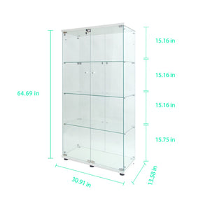 English Elm Tempered Glass Display Cabinet With Rgb Led Lights, Lockable Casters & Adjustable Feet In White W3155S00002-GIGA