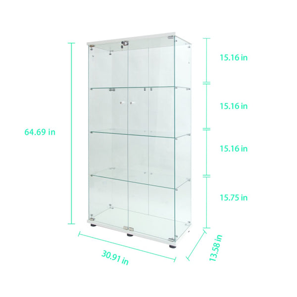 English Elm Tempered Glass Display Cabinet With Rgb Led Lights, Lockable Casters & Adjustable Feet In White W3155S00002-GIGA