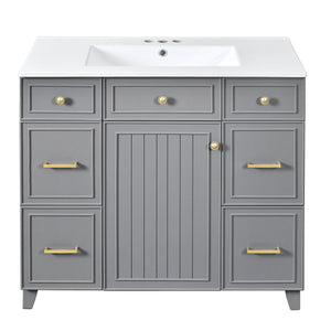 English Elm 36" 36-inch Transitional Bathroom Vanity with Ceramic Basin, Solid Wood Frame, Soft-Close Storage Elegance Grey N729P255663E