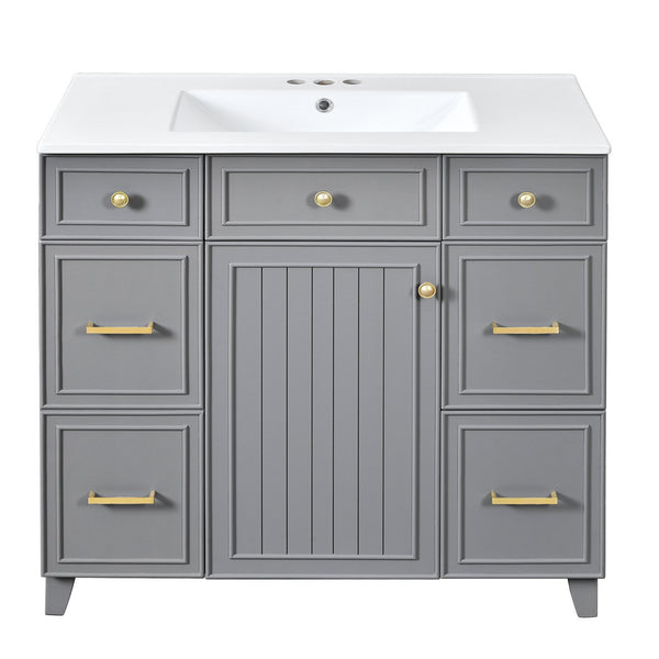 English Elm 36" 36-inch Transitional Bathroom Vanity with Ceramic Basin, Solid Wood Frame, Soft-Close Storage Elegance Grey N729P255663E