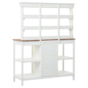 English Elm TOPMAX 66" Wooden Potting Bench with 36" Counter Height, 2 Drawers, Cabinet & Spacious Workstation White WF300211AAK