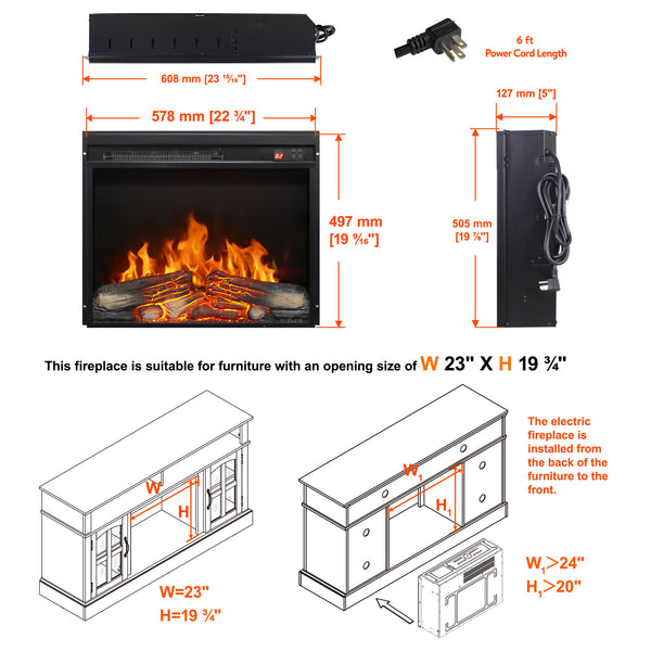English Elm 23 Inch Electric Fireplace Insert with Led Log Set Infrared Remote and Timer Control W1769P383499