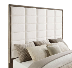 English Elm Prescott Upholstered California King Bed Tall Grid Tufted Headboard Taupe Oak Frame B062S01783