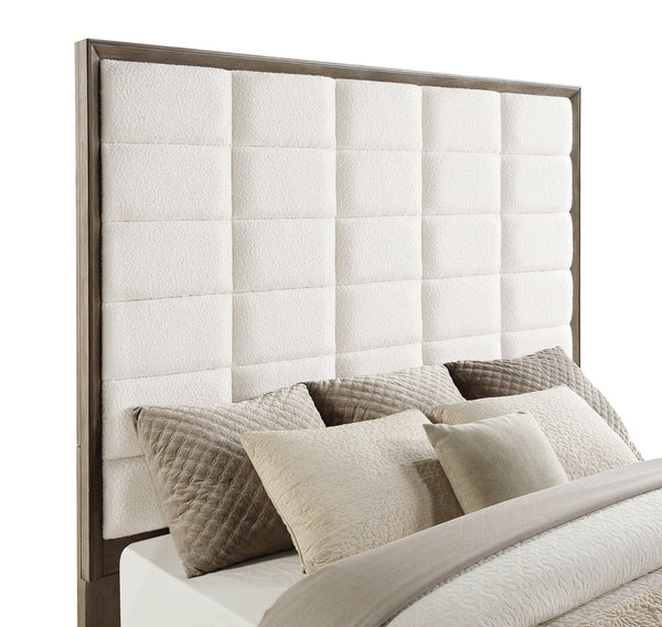 English Elm Prescott Upholstered California King Bed Tall Grid Tufted Headboard Taupe Oak Frame B062S01783