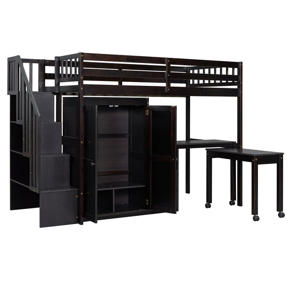 English Elm Queen Murphy Bed with Integrated Desk Cabinet Shelves Space Saving Studio Solution Espresso N708S00013P