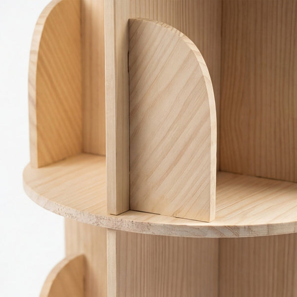 English Elm 3 Tier Spinning Round Bookcase Natural Wood Floor Shelf for Bedroom or Study W2989P460321