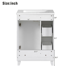 English Elm 24-Inch Bathroom Vanity Cabinet with Ceramic Sink, Space-Saving Storage, Solid Wood Feet, Durable Finish White WF532034AAK