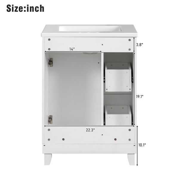 English Elm 24-Inch Bathroom Vanity Cabinet with Ceramic Sink, Space-Saving Storage, Solid Wood Feet, Durable Finish White WF532034AAK