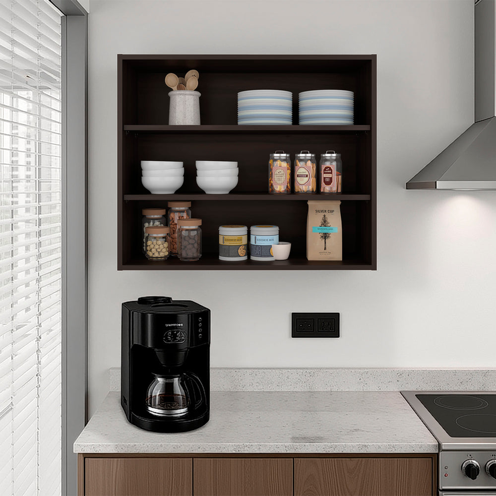 English Elm Ida Staggered Open Wall Shelving Unit with Rich Walnut Finish for Modern Interiors Dark Walnut B097P474315