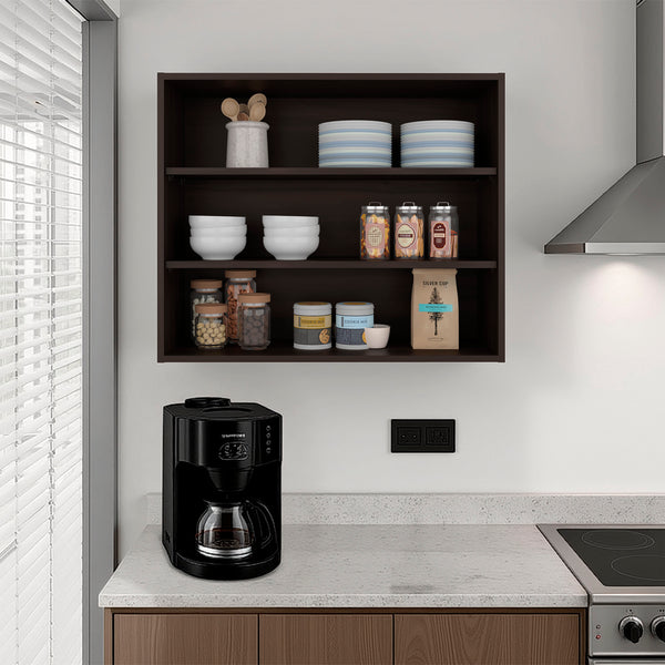 English Elm Ida Staggered Open Wall Shelving Unit with Rich Walnut Finish for Modern Interiors Dark Walnut B097P474315