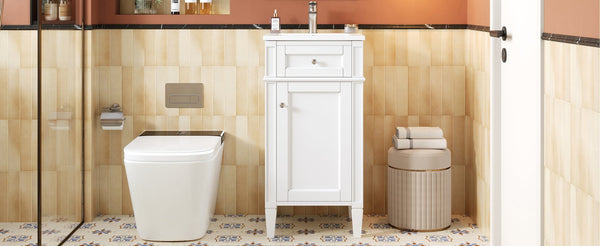 English Elm 16-inch French Style Freestanding Vanity Set with Ceramic Sink and Soft Close Cabinet White N710P405388K