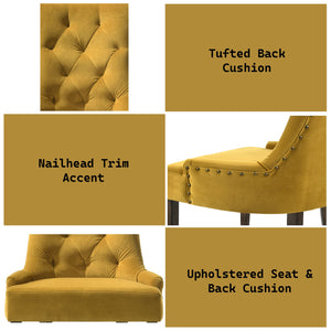 English Elm Farren Yellow Velvet Side Chair Set of 2 with Tufted Back, Nailhead Trim & Espresso Wood Legs, Plush Comfort B2726P264599