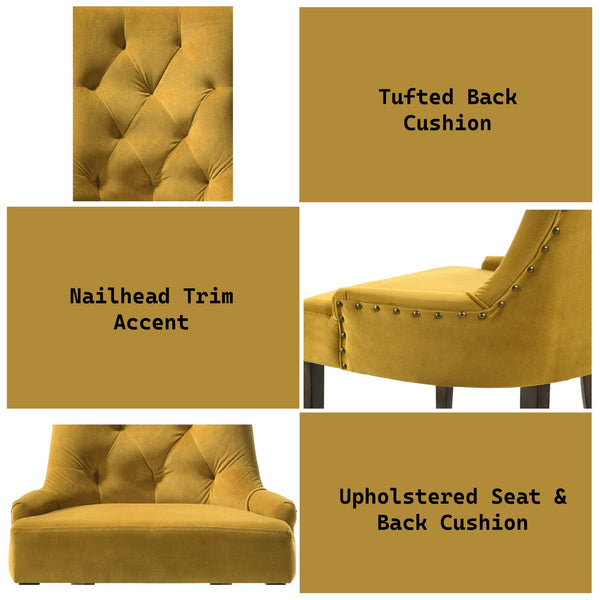 English Elm Farren Yellow Velvet Side Chair Set of 2 with Tufted Back, Nailhead Trim & Espresso Wood Legs, Plush Comfort B2726P264599