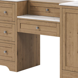 English Elm 84" Double Sink Vanity with Stone Countertop Six Soft Close Drawers and Silver Knobs Wood N817P404196B