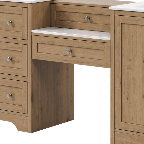 English Elm 84" Double Sink Vanity with Stone Countertop Six Soft Close Drawers and Silver Knobs Wood N817P404196B
