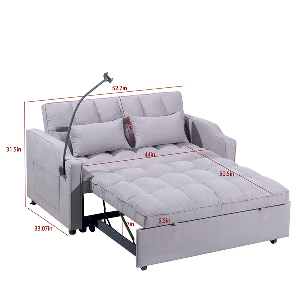 English Elm 1 Suede Futon Sofa Bed with Adjustable Backrest Usb Port and Swivel Phone Stand W3739P434532