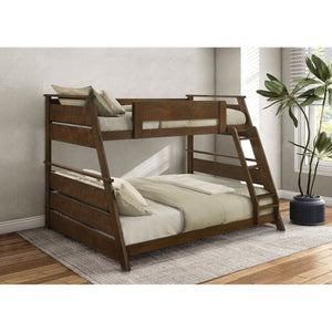 English Elm Reeder Walnut Finish Twin Over Full Bunk Bed Solid Wood Frame for Kids Shared Rooms B062S01557