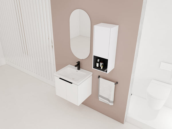 English Elm 24" Wall-Mounted Bathroom Vanity With Ceramic Sink & Side Cabinet - Stylish Soft-Close Design! W999S00333