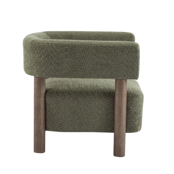 English Elm Christopher Knight Home® - Boucle Plush Bouclé Accent Chair with Rubber Wood Frame, Spring Bag Cushion for Cozy Support Olive Green,Walnut 30.75 L x 28.9 W x 19.25 H N776P268327G