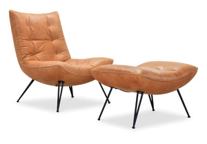 Hooker Furniture Kayne Tufted Top-grain Leather Ottoman with Spindle Legs for Modern Living Rooms CC416-OT-086
