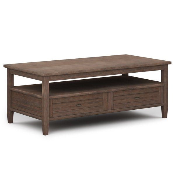 English Elm Warm Shaker Solid Wood Coffee Table – 48" Farmhouse Brown, Storage Drawers, Stylish & Versatile Design B136P159665-GIGA