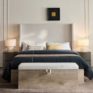 English Elm Shelton Upholstered Wingback Bed with 54" Textured Ivory Chenille Headboard, Rustic Modern Farmhouse Queen B083P321432