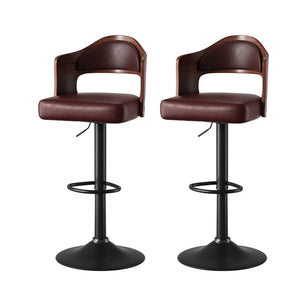 English Elm Swivel Bar Stools Set Of 2 - Adjustable Height 24.5-33.5" Kitchen Chairs With Pu Leather & Backrest T3950P394219-GIGA