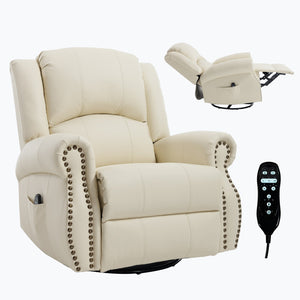 English Elm Heat Massage Rocker Swivel Recliner Chair with Lumbar Relief Nodes for Living Room Beige W3224S00028