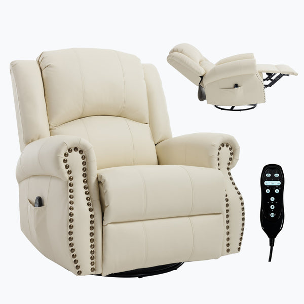 English Elm Heat Massage Rocker Swivel Recliner Chair with Lumbar Relief Nodes for Living Room Beige W3224S00028
