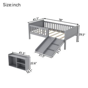 English Elm Twin Low Loft Bed for Kids with Slide Climbing Structure and Movable Bookshelf W2593P457237