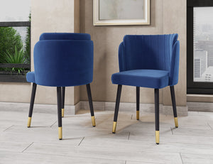 English Elm Zephyr Velvet Dining Chair with Solid Wood Frame, Gold-Tip Splayed Legs and Tulip Stitching Blue B365P397767
