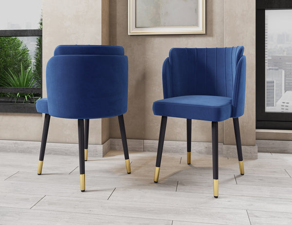 English Elm Zephyr Velvet Dining Chair with Solid Wood Frame, Gold-Tip Splayed Legs and Tulip Stitching Blue B365P397767