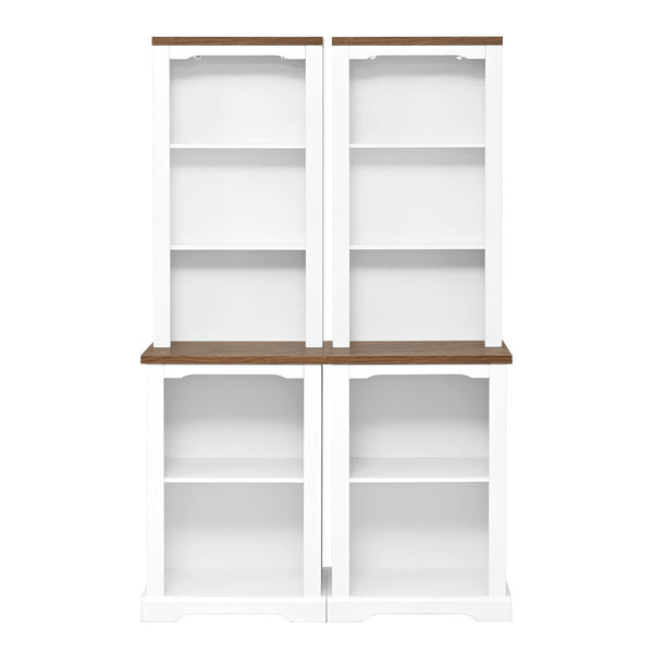 English Elm On-trend Two Piece Walnut Veneer Freestanding Bookcase Set with Curved Sculptural White N721P394507K