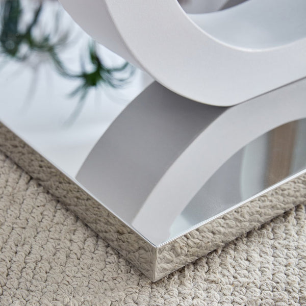 English Elm Contemporary Glass Top Coffee Table with Dual Circle White Mdf Base for Living Room W3875P397147