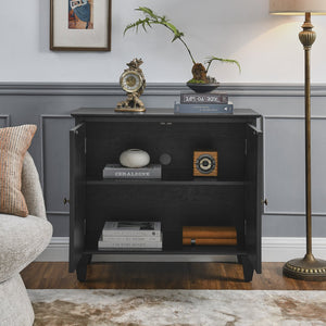 English Elm 33.6" Retro Wooden Sideboard with Fluted Diamond Panels, Mid-Century Console for Living Areas Black W1801P346236