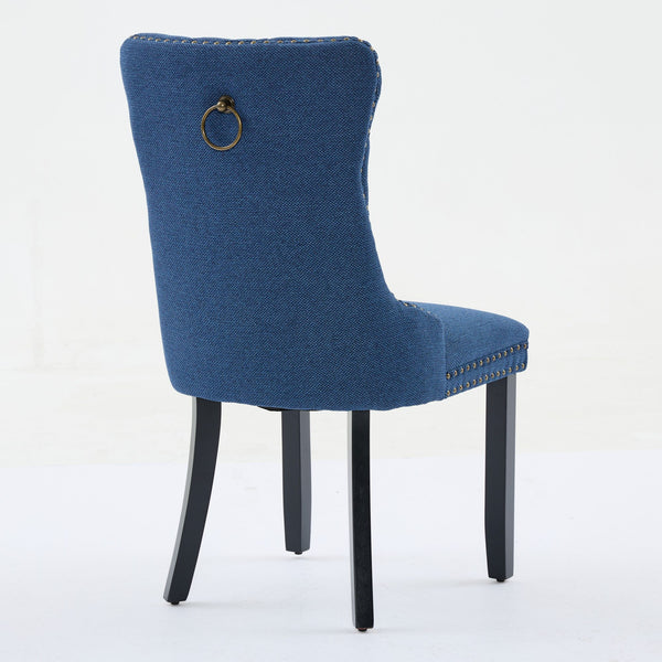 English Elm Nikki Tufted Flax Linen Dining Chair with Solid Wood Frame, High-Rebound Cushion, Nailhead Trim Blue W1143P233650
