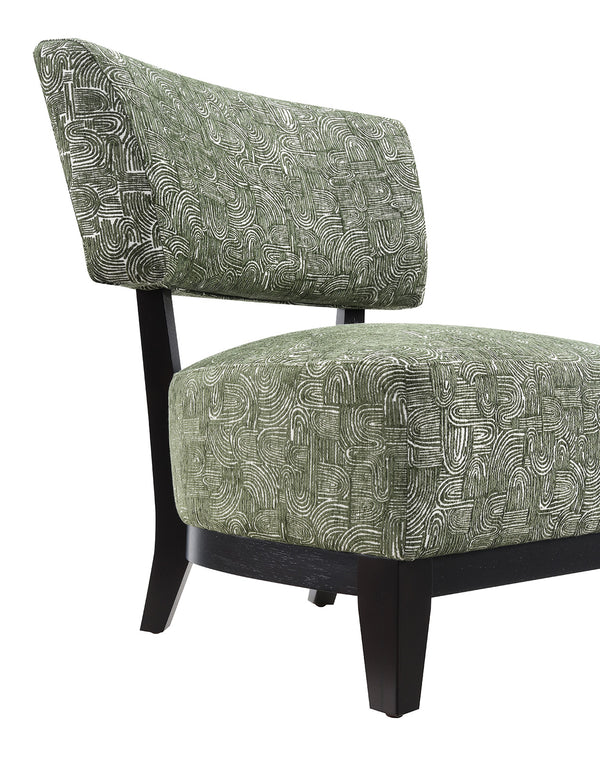 English Elm Green Contemporary Accent Chair with Cylindrical Back, Foam Seat and Dark Walnut Exposed Wooden Legs, Stylish Living Room Upholstery Green 38 L x 29 W x 35 H B2741P401419