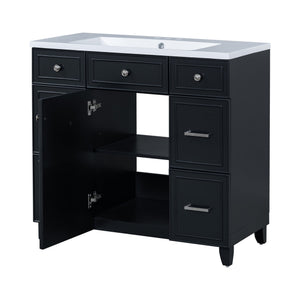 English Elm 36" Matte Black Shaker Vanity with Resin Sink Solid Wood 3 Drawer Soft Close SV000003AAB