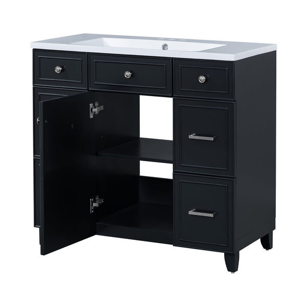 English Elm 36" Matte Black Shaker Vanity with Resin Sink Solid Wood 3 Drawer Soft Close SV000003AAB