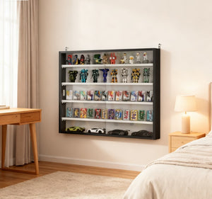English Elm Black Wall Mounted Shadow Box Cabinet with Sliding Glass Doors for Collectibles T3971P412927