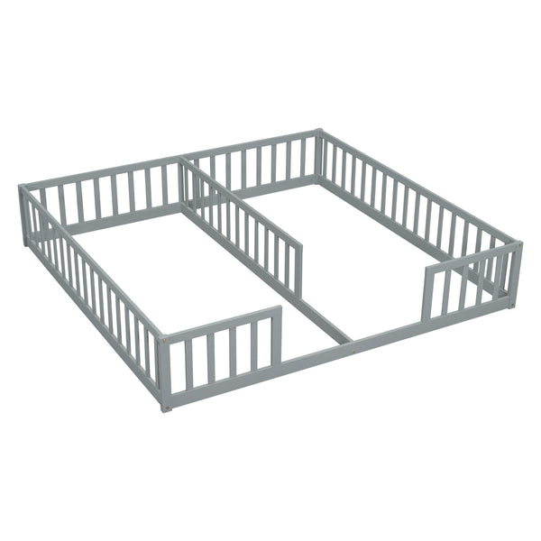 English Elm Double Twin Floor Bed With Safety Guardrails – Modern Grey, Compact Design For Shared Spaces! W504P143285