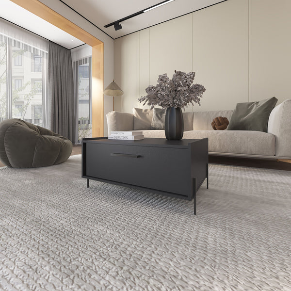 English Elm Glendale Modern Coffee Table with Flip-Down Door and Open Shelf, Scratch-Resistant Melamine Storage Black 33.5 L x 23.6 W x 2.8 H B128P244986