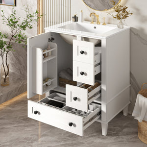 English Elm 24-inch Matte Bathroom Vanity Rubberwood Cabinet with Ceramic Sink and Soft-close Drawers White N729P377516K