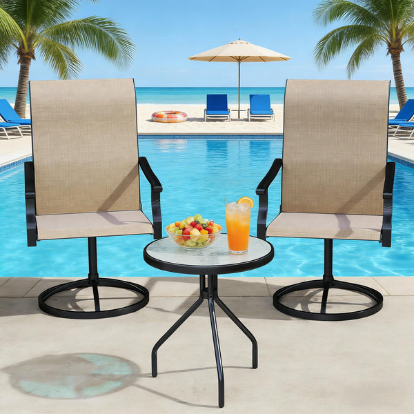 English Elm High Back Swivel Outdoor Patio Chairs with Breathable Mesh and Powder Coated Steel Frame Black+Brown T3971P444455