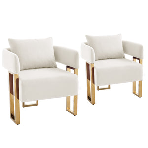 English Elm Ts Velvet Accent Chair Set of Two with Gold Metal Legs for Living Room or Office White W2311P414939