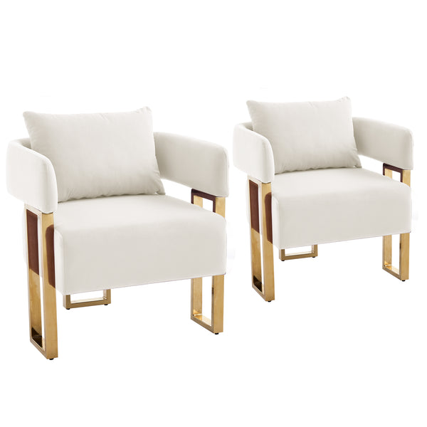 English Elm Ts Velvet Accent Chair Set of Two with Gold Metal Legs for Living Room or Office White W2311P414939