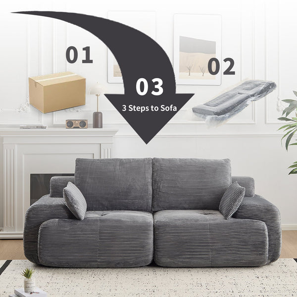 English Elm Modern 2-Seater Memory Foam Sectional Sofa - Pet-Friendly Corduroy Loveseat, No Assembly, Grey W3723P346961